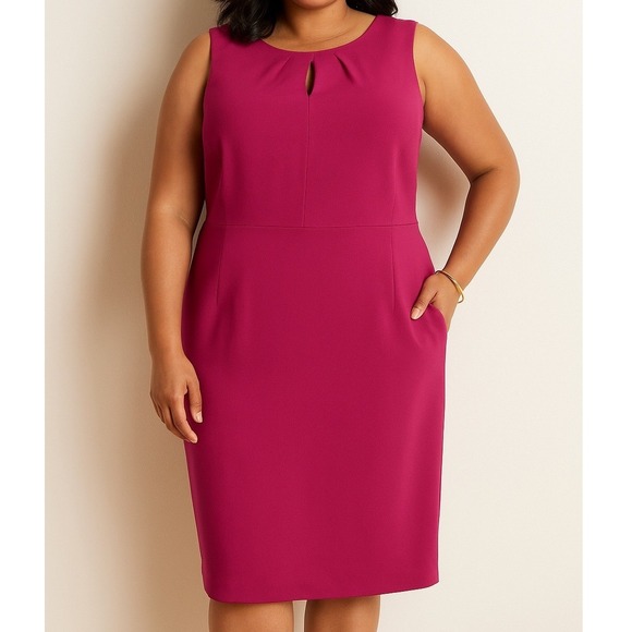 Talbots Fuchsia Berry‎ Pink Sleeveless Keyhole Front Dress 18W Plus Office - Picture 1 of 9